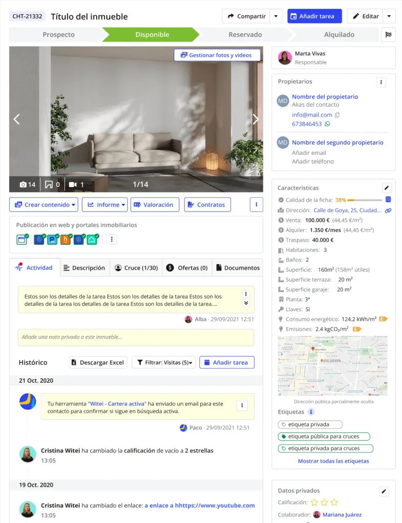 Witei real estate software property sheet