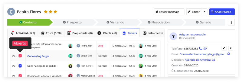 Tickets de la ficha de un cliente