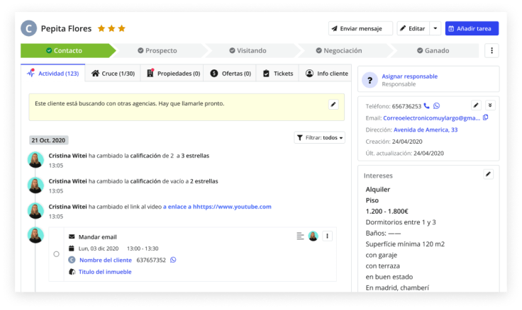 ficha de contacto del crm de witei