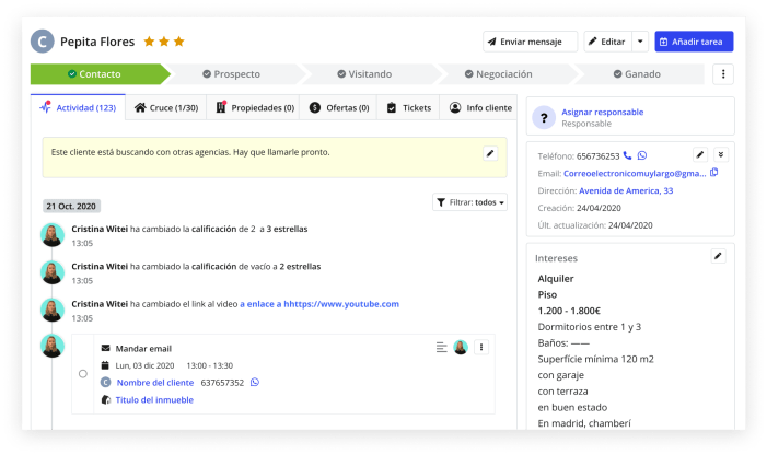 ficha del cliente inmobiliario de witei
