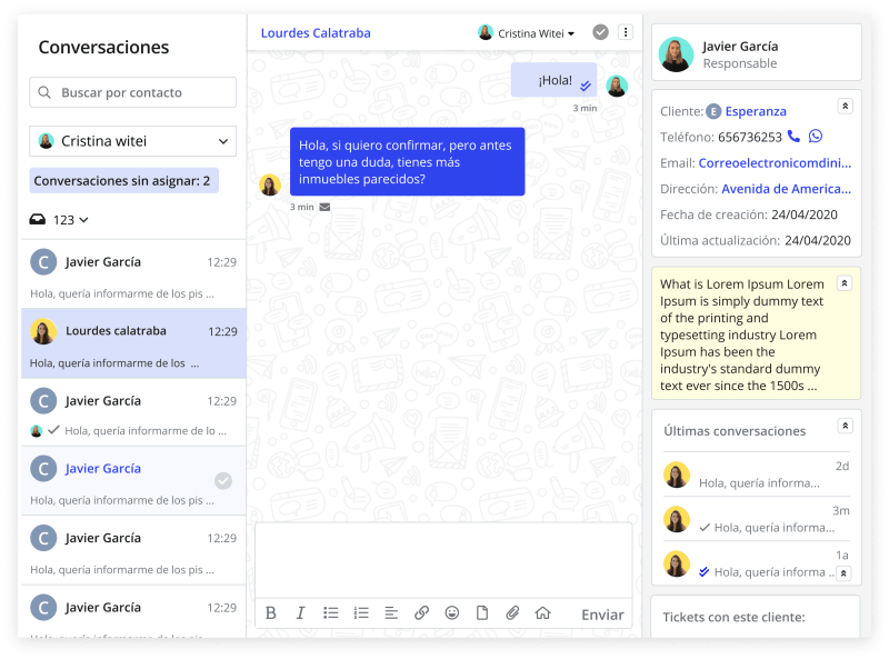 Así es cómo se ve la conversación ocn un cliente