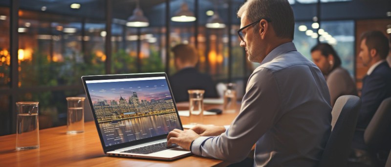 agente inmobiliario usando portatil