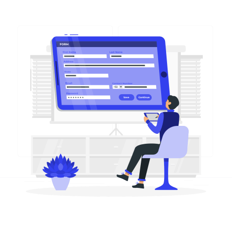 Dibujo de persona rellenando un formulario de landing page online