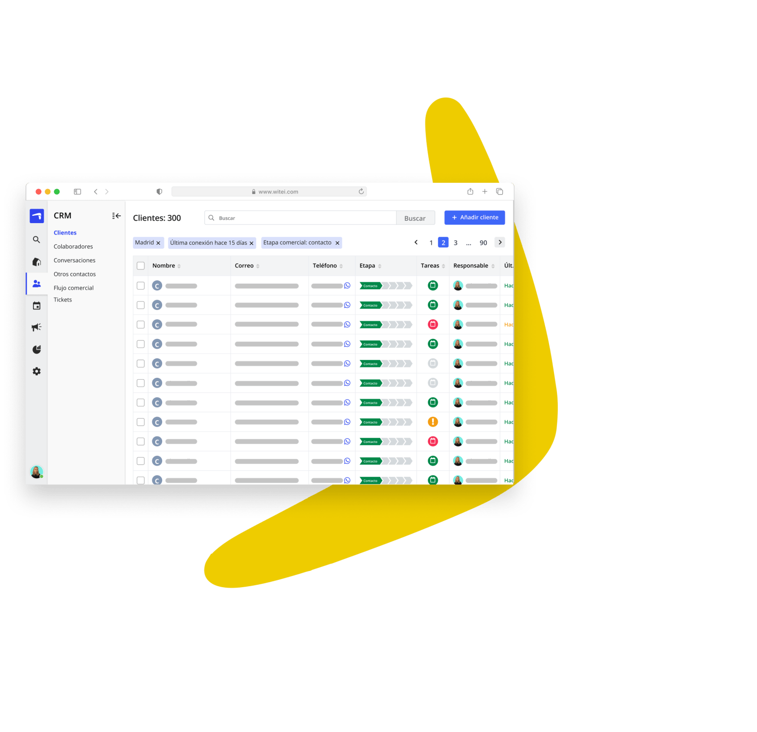 Organised contact list for marketing follow-up in Witei
