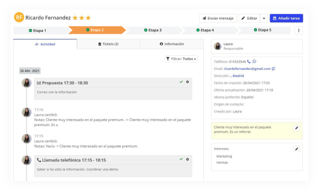 con la ficha de cliente de Witei llevar el seguimiento y las oportunidades será muy fácil