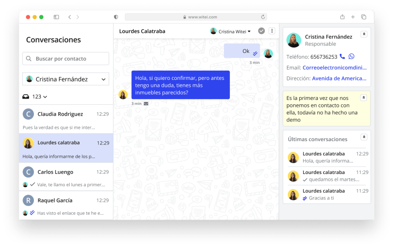 asi es la interfaz de conversaciones