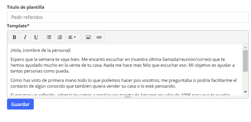 como crear planitllas de mensaje en Witei para pedir referidos
