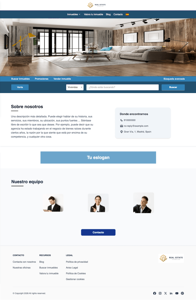Plantilla web inmobiliaria Marbella — diseño elegante claro